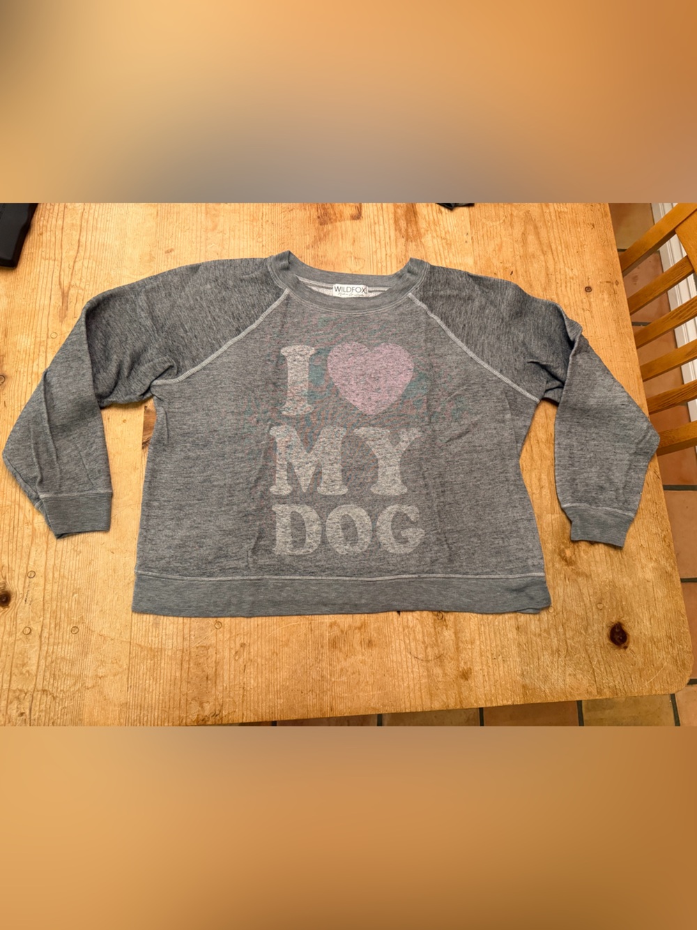 Wildfox Gray Sweatshirt with Pink Heart "I ♥ My Dog" Graphic